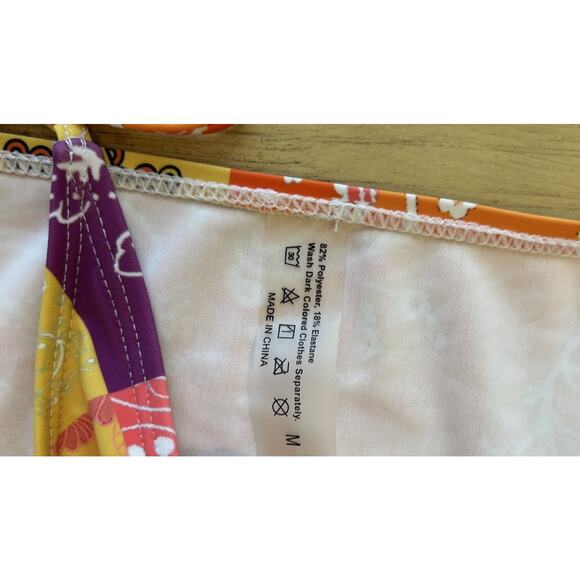 boho bikini & skirt MED Sheer coverup orange yellow Swimsuit 3 Piece Set Sexy - Picture 7 of 7